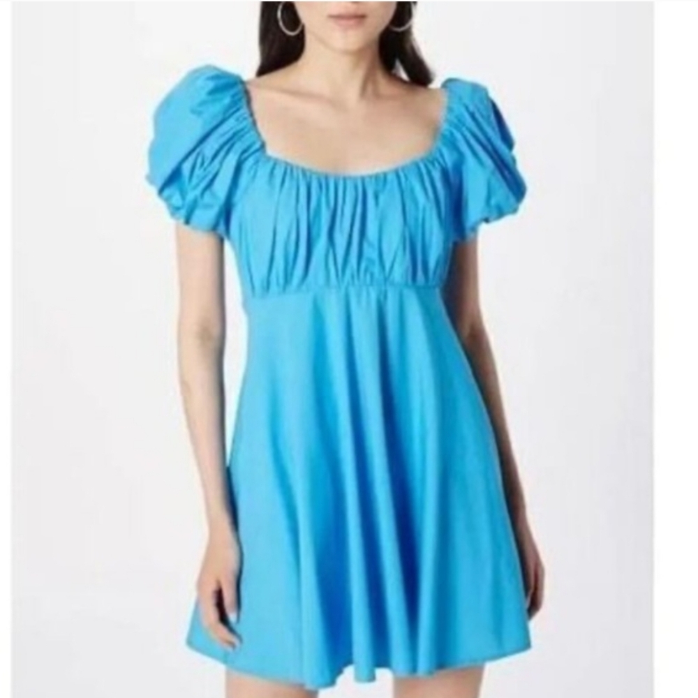 Abercrombie & Fitch Emerson Puff Sleeve Mini Blue Dress Babydoll Poplin Size XSP
